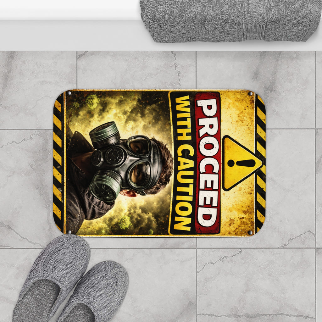Gas Mask Caution-Bath Mat