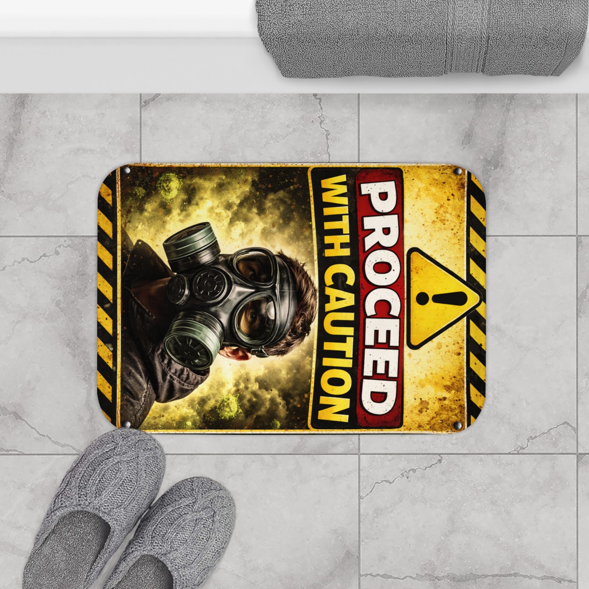 Gas Mask Caution-Bath Mat